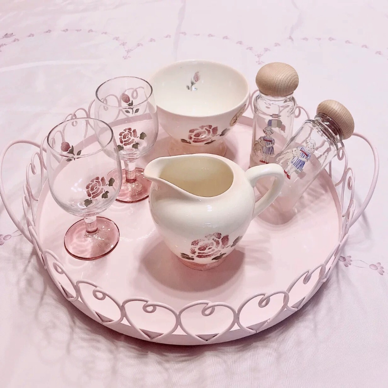 Coffee Tea Love - Nampan saji bundar besi tempa Nordik,