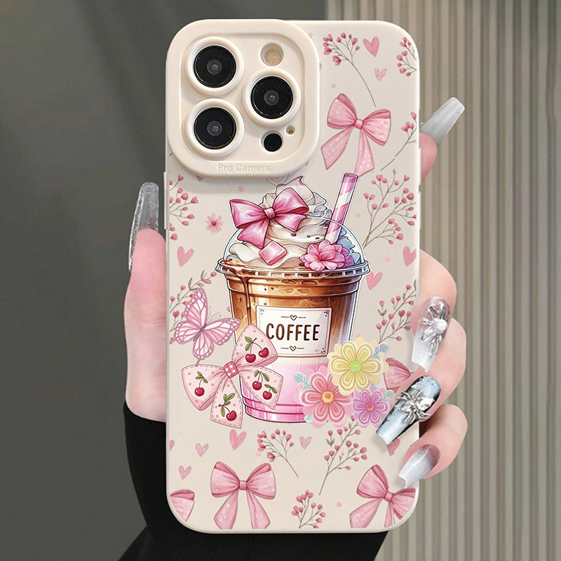 Coffee Plus Tea - Casing HP Motif Kopi Pink Bow