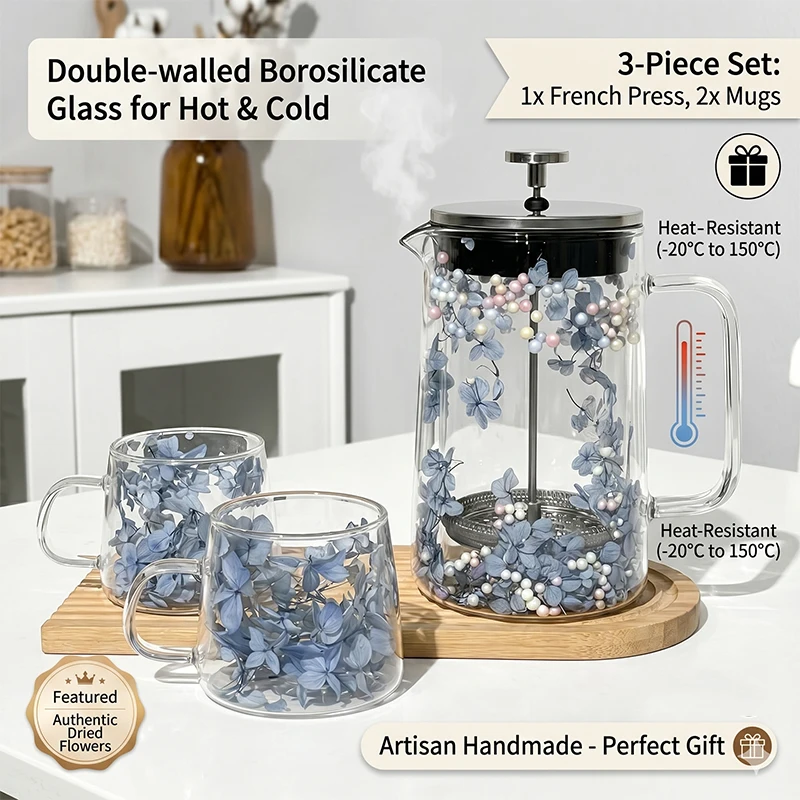 French Press Coffee & Tea - Pembuat Kopi French Press Berinsulasi Dua
